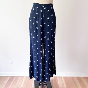 Reformation Navy and White Patterned Wide‎ Leg Pants
